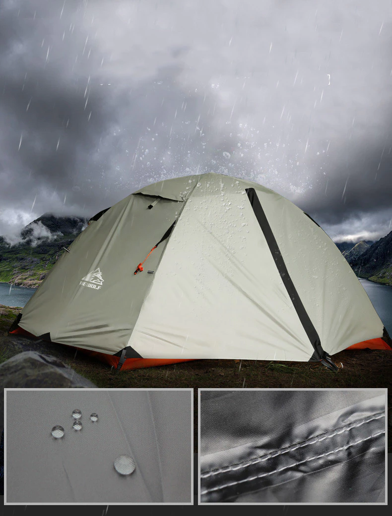 Cheap Goat Tents Hewolf 1595 Double Person Two Layers Ultralight Aluminum Poles Waterproof Windproof Camping Tent Beach Barraca Tents 